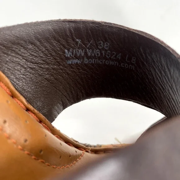 Born Crown Cross Strap Floral Cork Heel Sandals Sz 38/7.5 Brown Leather Buckle - Picture 3 of 10